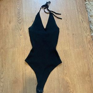 Abercrombie & Fitch Black Ribbed Halter Bodysuit